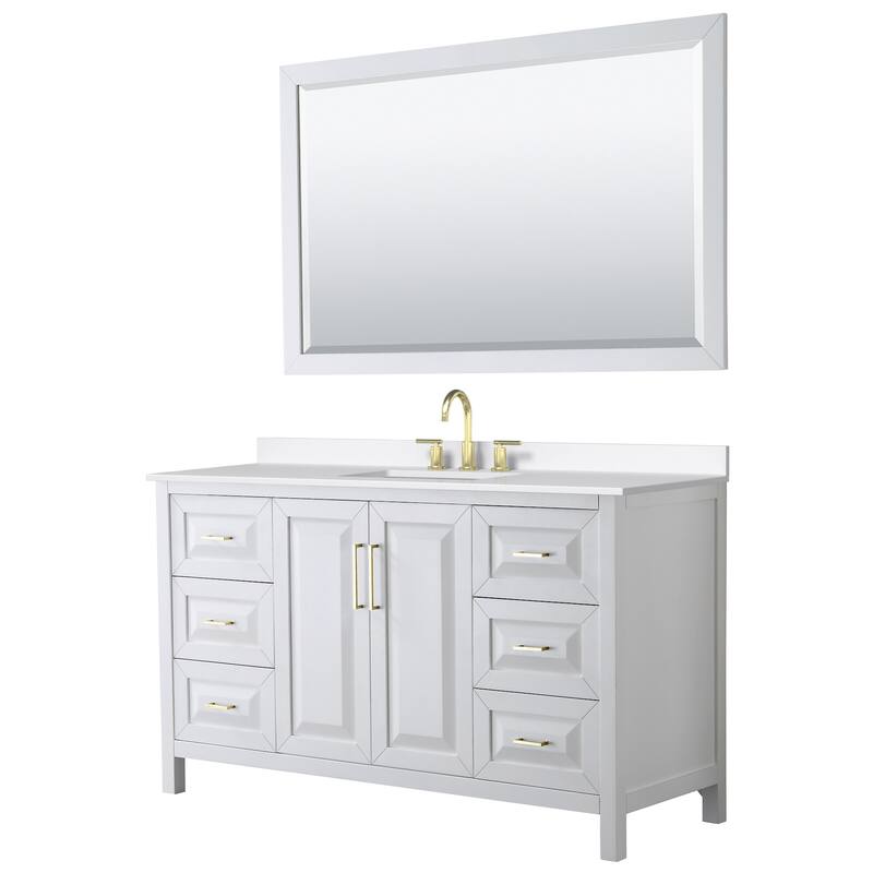 Wyndham Collection WCV252560S-QTZ-US3M58 Daria 60" Free Standing - White / White Quartz Top / Brushed Gold Hardware
