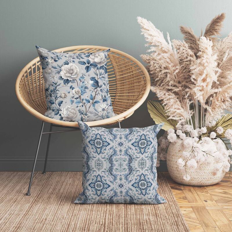Misty Morning Faux Suede Reversible Throw Pillow Blue and Gray