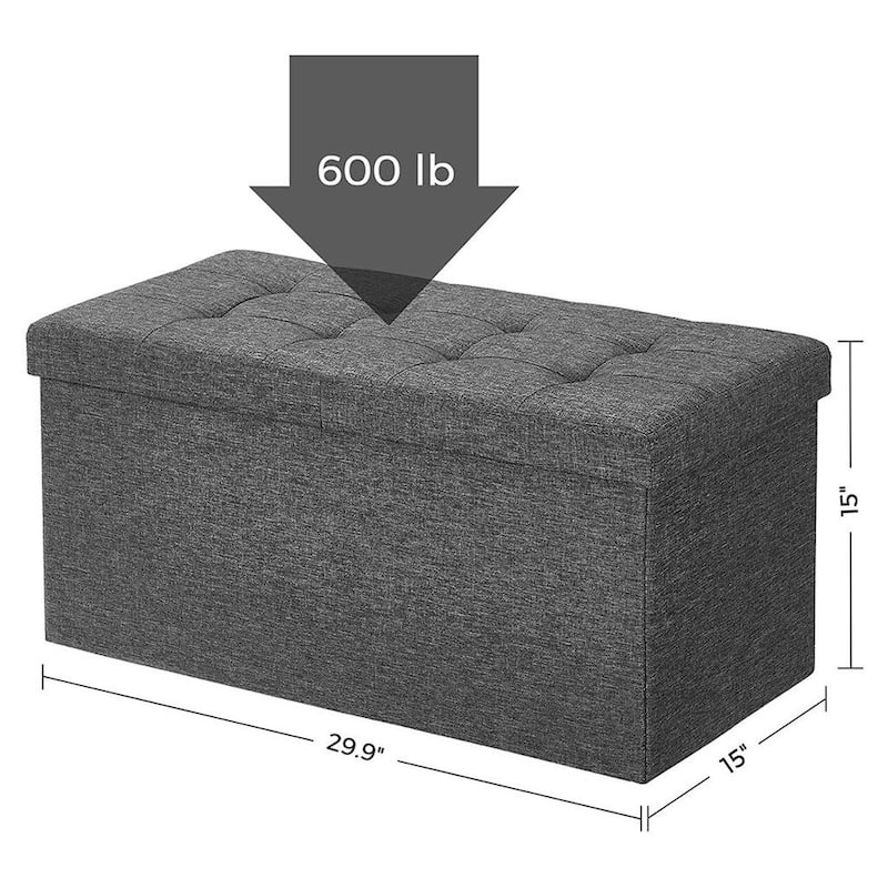 21.1-Gal Storage Ottoman Bench, Folding Storage Chest, Footstool with Flip-Up Lid, Padded Seat - 29.9"L x 15"W x 15"H