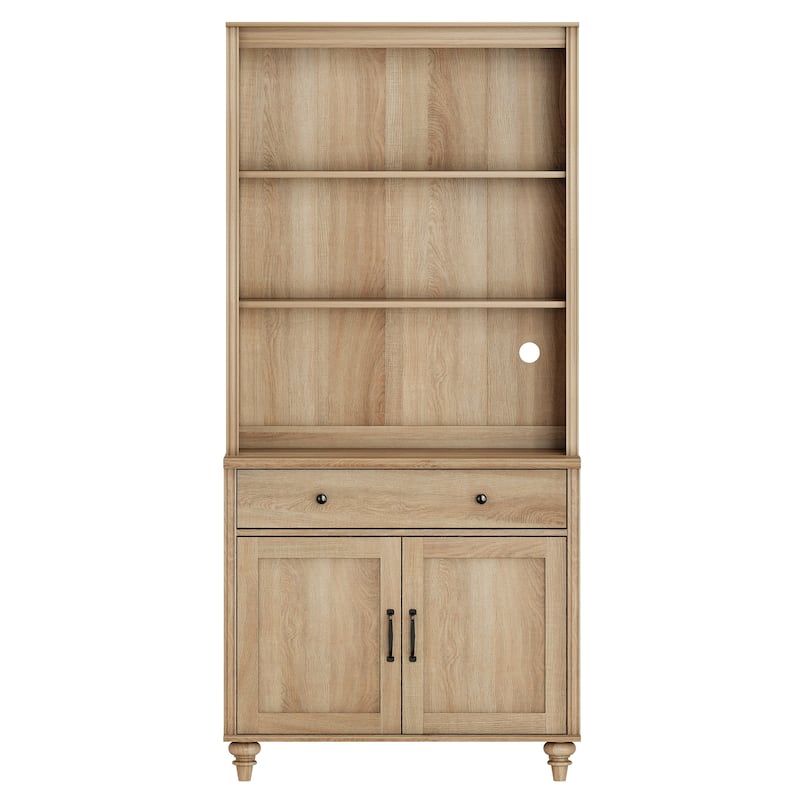 Oak Bookcase with Doors, Large Wood Farmhouse Book Case Shelf