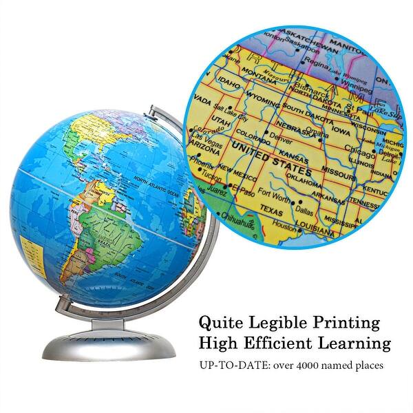 FMOGE 8 Inch Illuminated Globe of The World with Stand-Educational Globe Built in LED Light for Night View Creative Gift