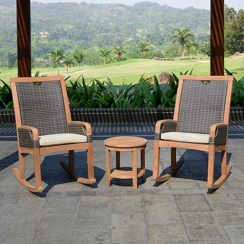 Cambridge Casual Palma 3-piece Teak Wicker Outdoor Rocking Chair Chat Set - FREE Lumbar Pillow