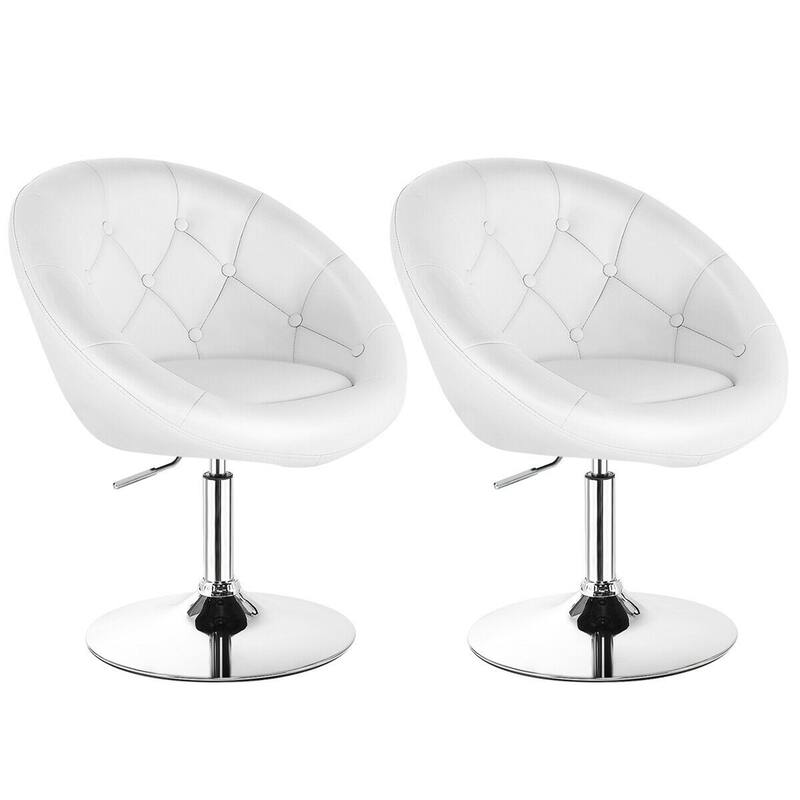 Gymax Set of 2 Swivel Bar Stools Height Adjustable Round Tufted Back - See Details