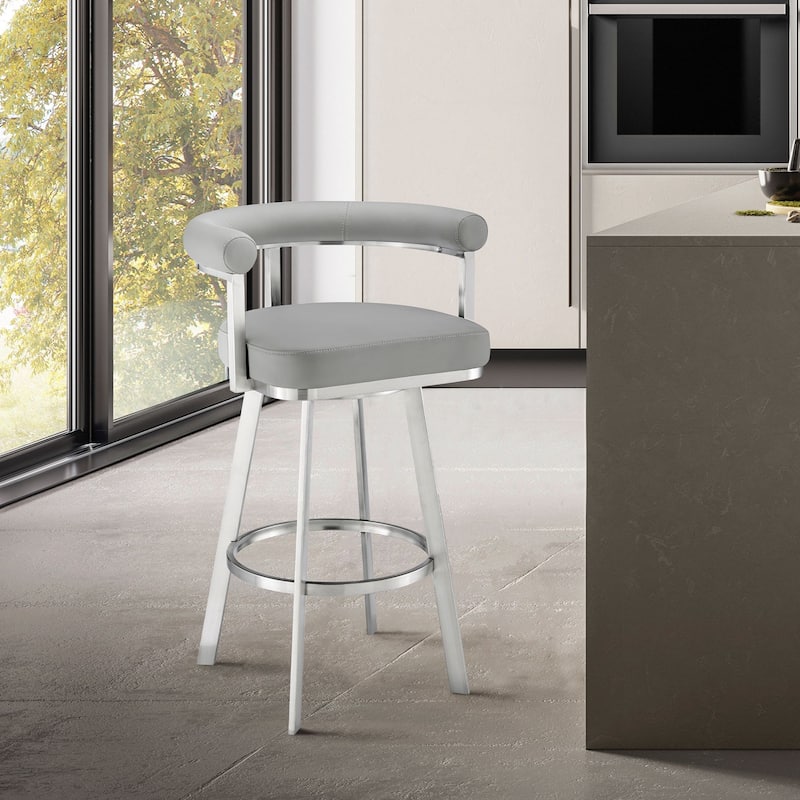 Magnolia Swivel Counter and Bar Stool - Brushed Stainless Steel & Light Grey - Counter Height