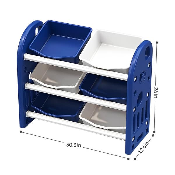 dimension image slide 6 of 12, Kids Toy Storage Organizer with 6 Bins, Multi-functional Organizer
