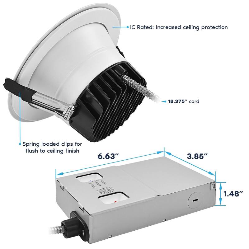 LUXRITE 6 Inch Commercial LED Recessed Light J-Box 5CCT 30/40/50W Dimmable 3000/4000/5000LM 120-277V Wet Rated 4 Pack
