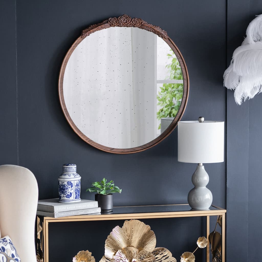 30"x30" Round Hand Carved Antique Mirror Frame