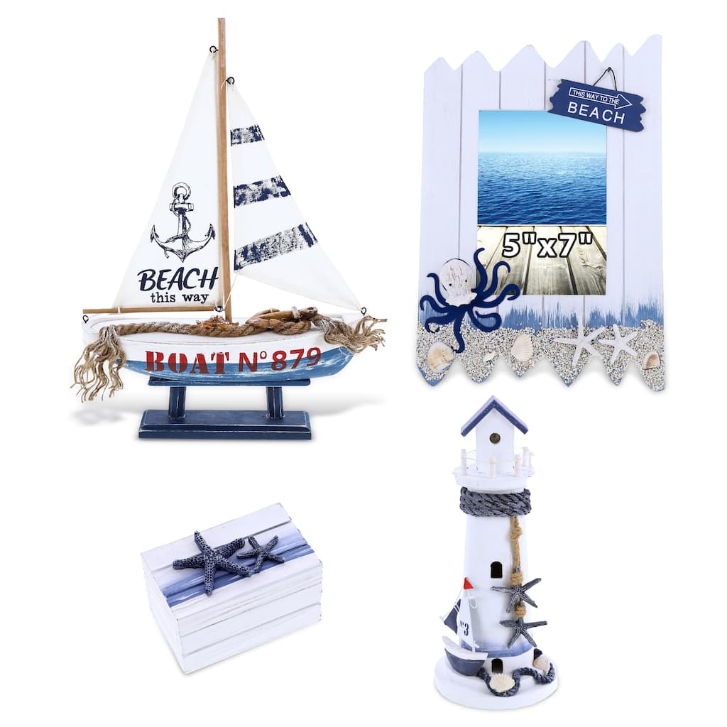 CoTa Global Ocean Blue Nautical Collection - Handcrafted - 4 pcs Set - 11″Lx3.5″Wx16″H