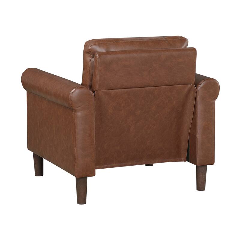Frances 35" Faux Leather Living Room Chair - Brown Finish Exposed Feet