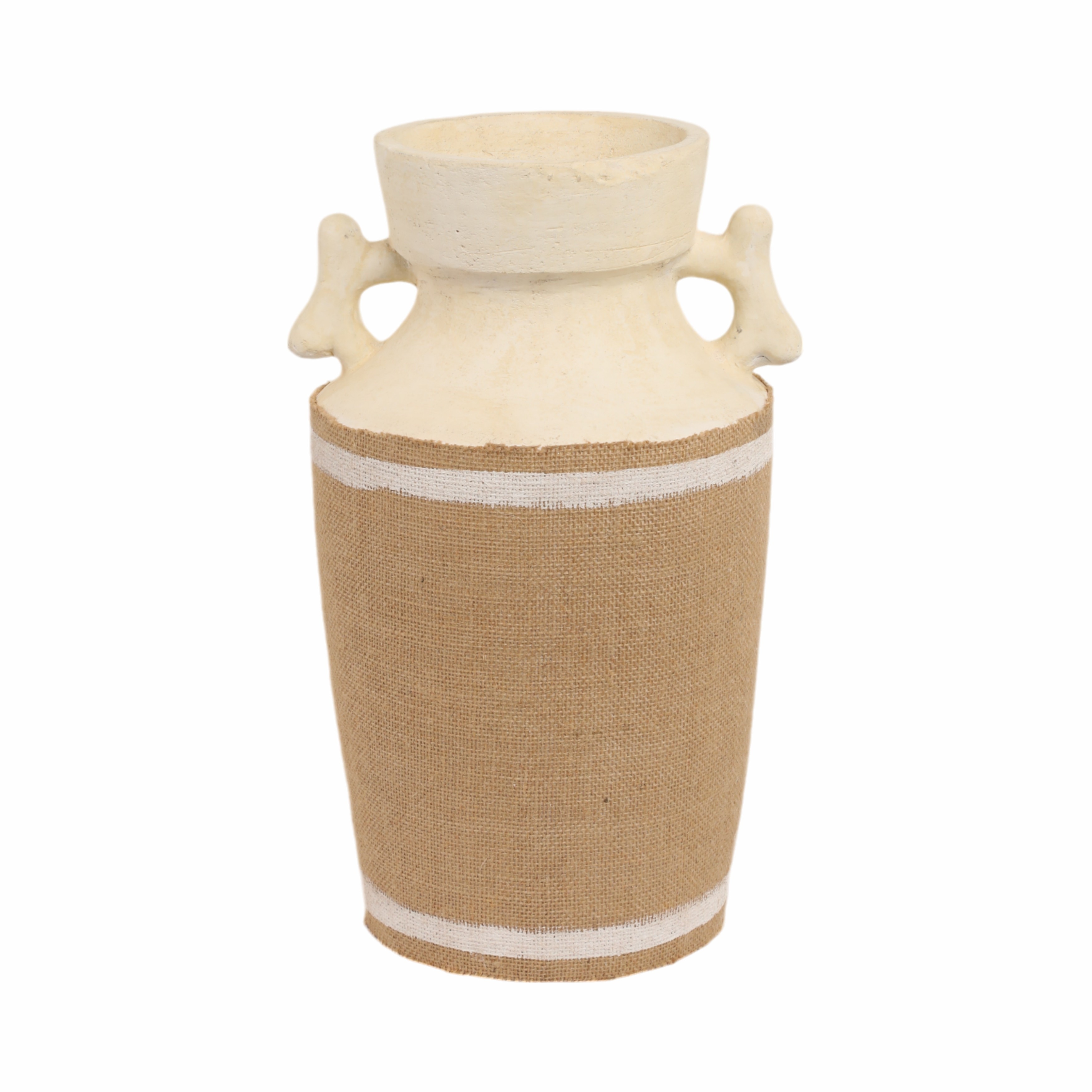 Sagebrook Home Burlap On Terracotta Vase, Ivory/natural
