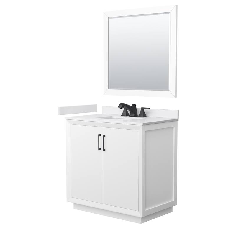Wyndham Collection WCF4141-36S-VCA-US3M34 Strada 36" Free Standing - White / White Cultured Marble Top / Matte Black