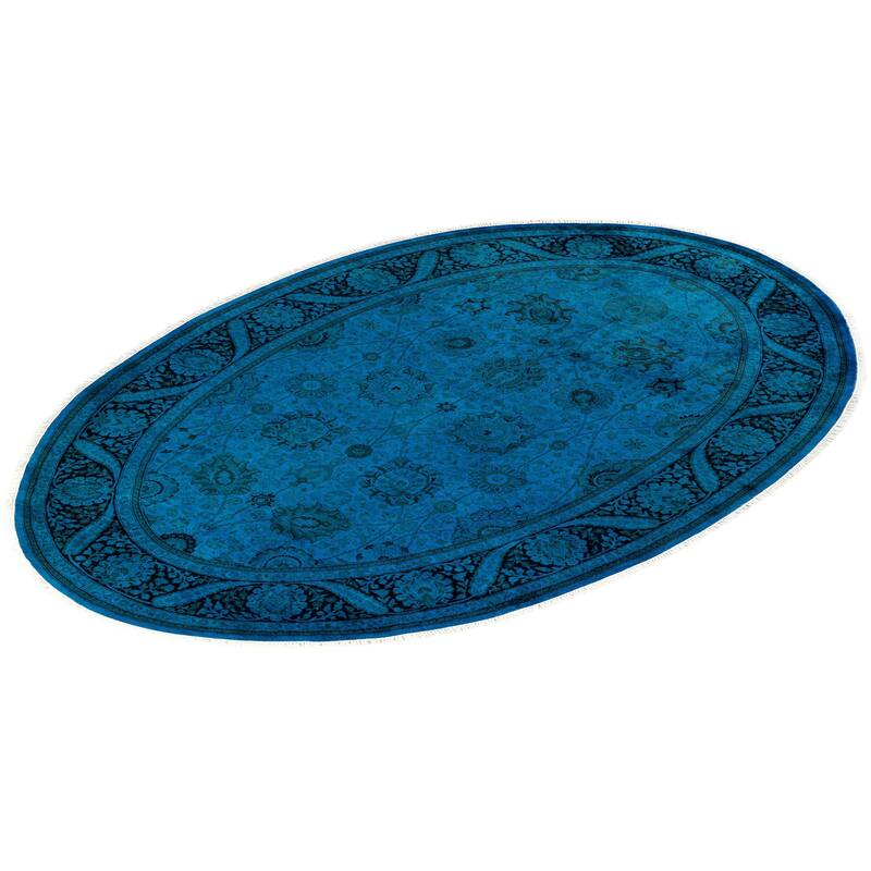 Overton Hand Knotted Wool Vintage Inspired Modern Contemporary Overdyed Blue Area Rug - 5' 1" x 7' 7"