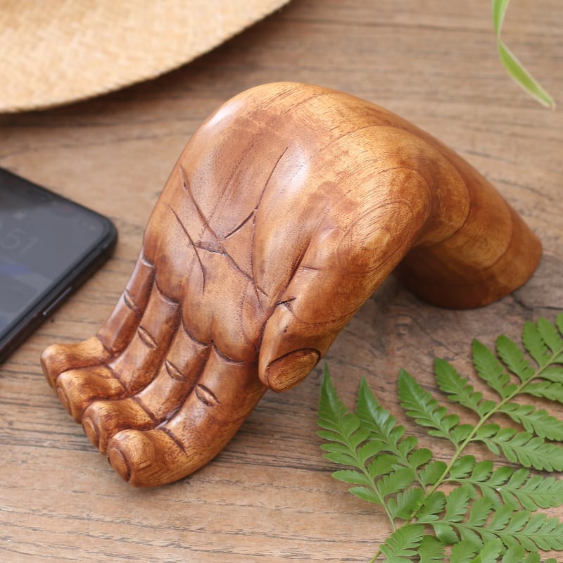 Novica Handmade Take My Hand Wood Phone Stand