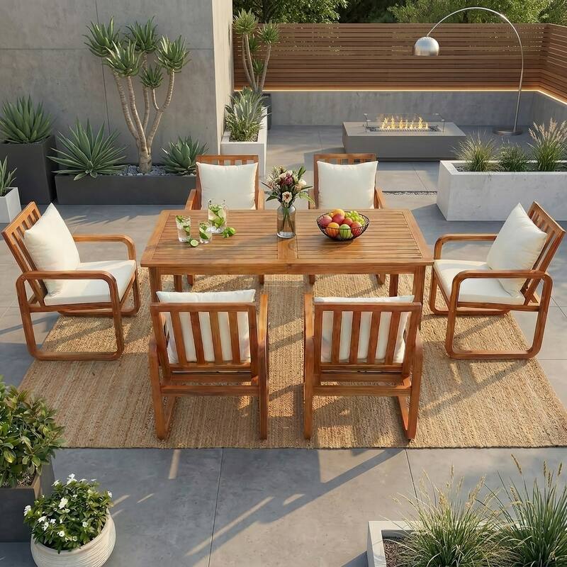 7-Piece Acacia Wood Outdoor Dining Set with Water-Resistant Cushions by Leisure Zone