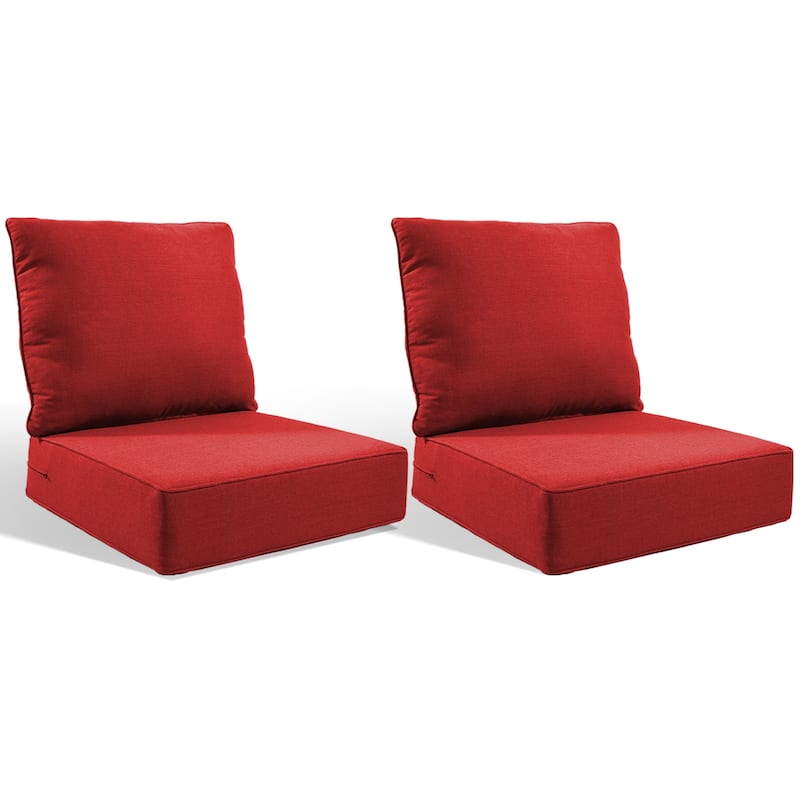 Pocassy 24x24x6 Inch Thick Cushions Pillows Set Indoor Outdoor Deep Seat Water & Fade Resistant - Red Cushion - 2 Set Seat & Back Cushion
