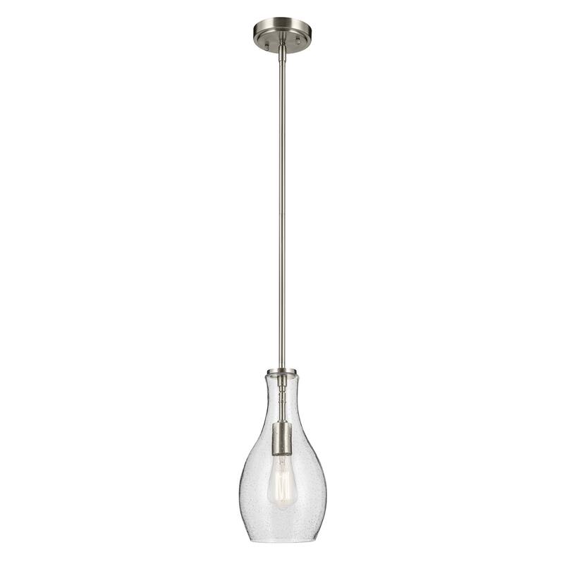 Kichler Lighting Everly 1-Light Bell Pendant Light with Seeded Glass - Brushed Nickel - 13.75 inch
