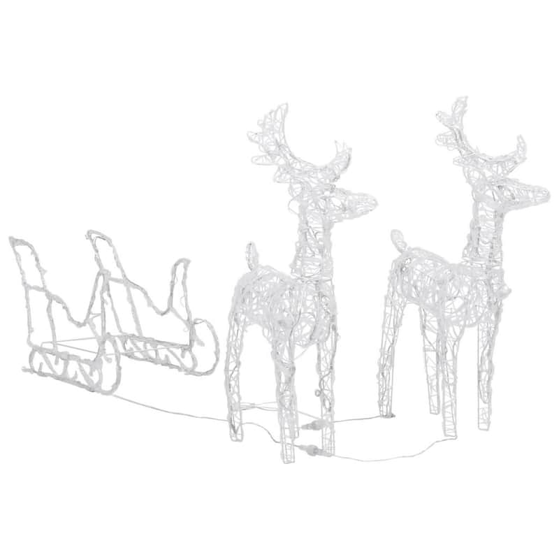 2pc Outdoor Christmas Reindeer with Sleigh, 160 Warm White LED Lights - Warm White