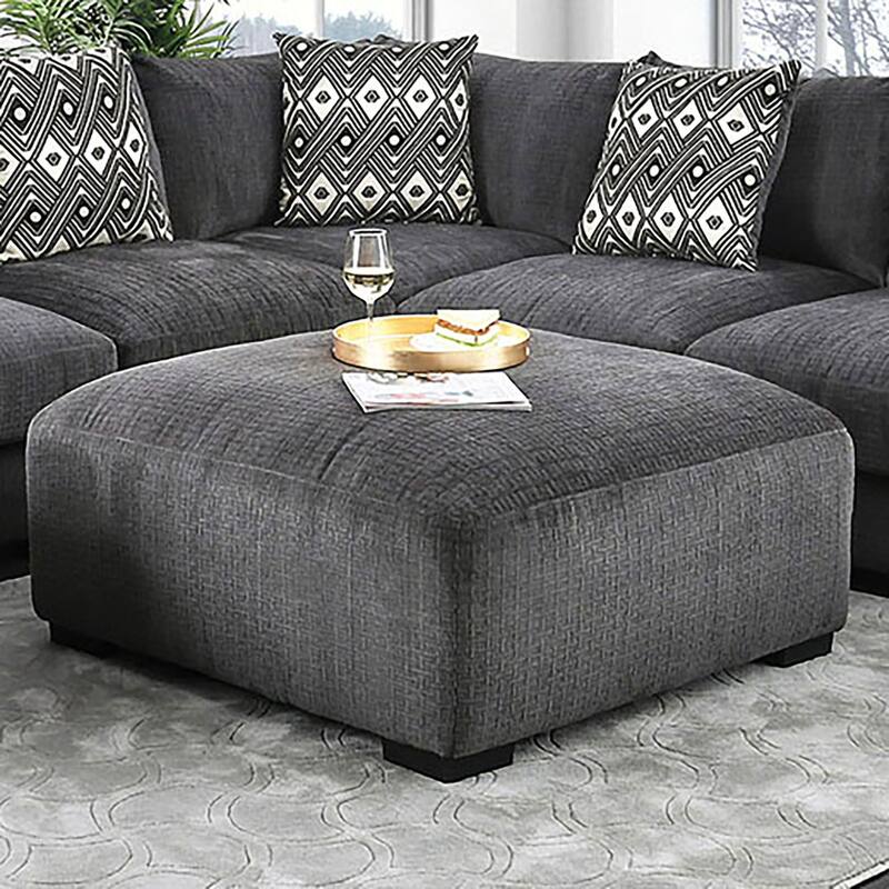 Chenille Upholstered Ottoman in Gray Finish