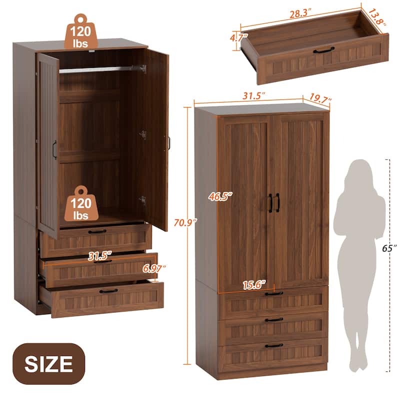 2 Doors Armoire Wardrobe Closet with Drawers