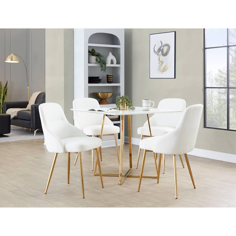 York Upholstered Contemporary Chair in Gold Metal - Set of 2 - White