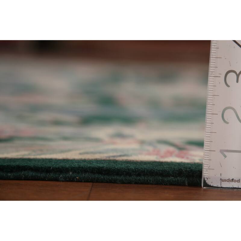 Vegetable Dye Green Aubusson Chinese Area Rug Hand-Knotted Wool Carpet - 8'11"x 12'2"