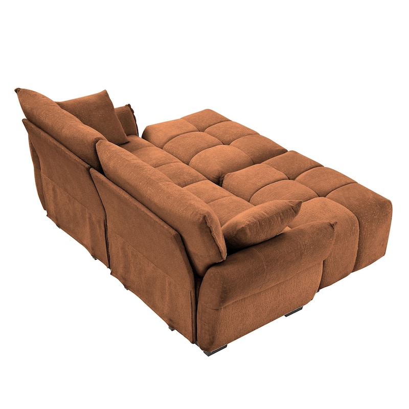 78.7" Chenille 2-Seater Sofa Set with 2 Ottomans and Throw Pillows, Plush Deep Seating Design