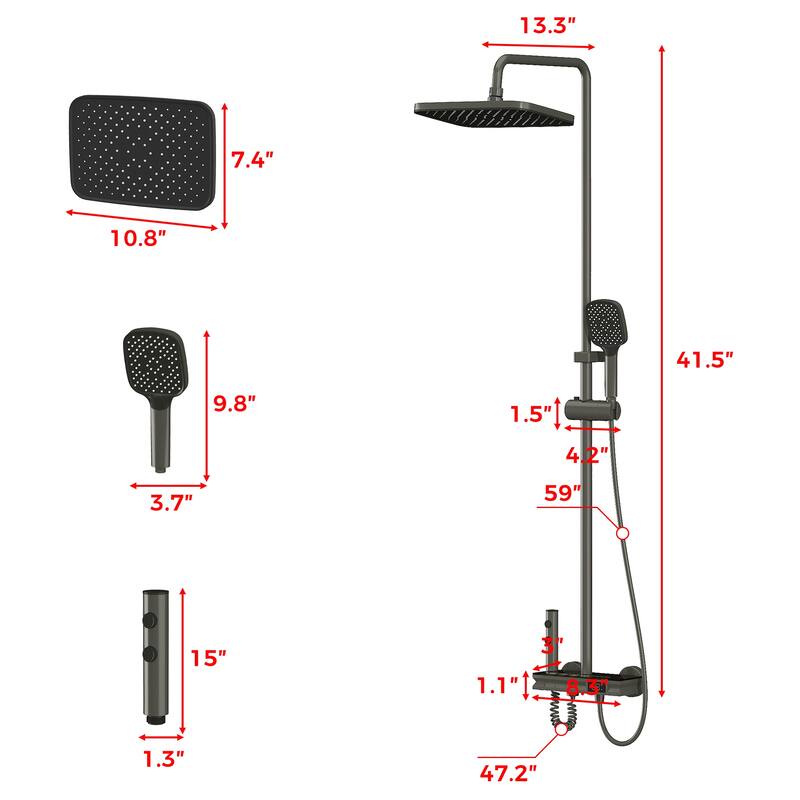 Shower System with LED Temperature Display, 4 Function Shower Panel Waterfall Tub Spout,Shower Faucet Set