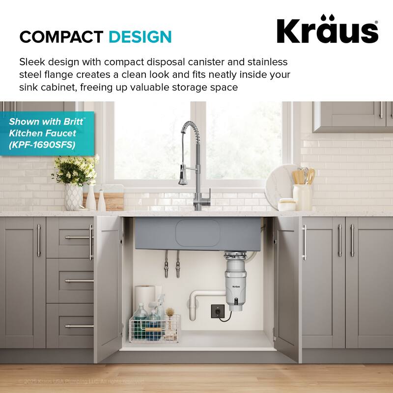 KRAUS WasteGuard Continuous Feed Garbage Disposal for Kitchen Sinks