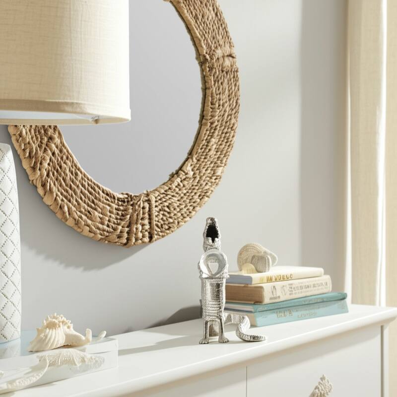 Metal Glass Alligator Figurine Holding Acrylic Clear Orb - 11" Silver - 6.5" x 5" x 10.5"