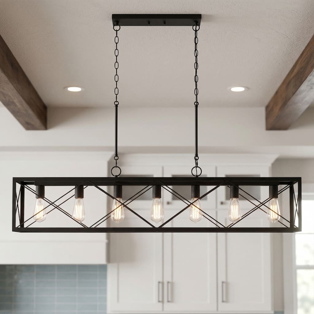 Farmhouse 7-light Linear Rectangle Chandelier - 48
