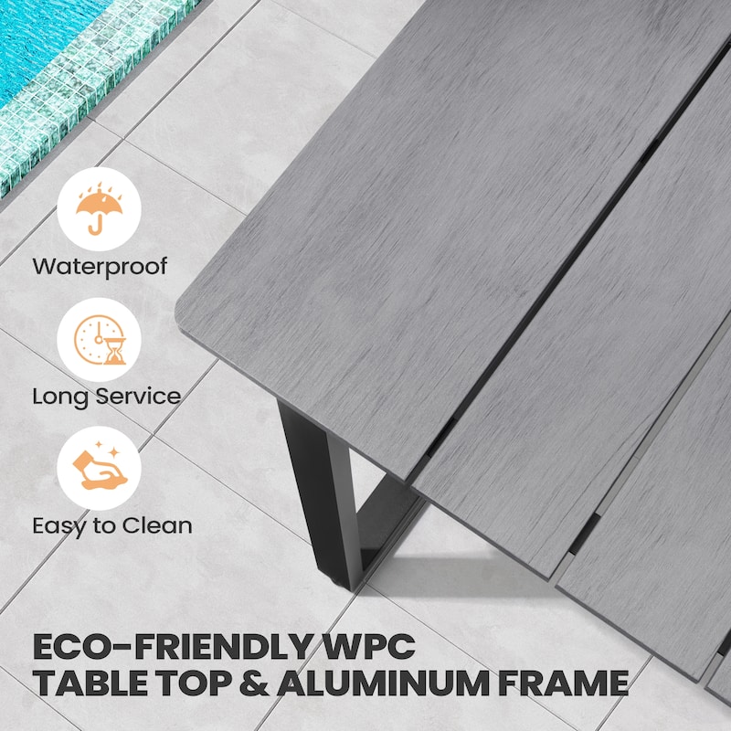 Outdoor Aluminum Patio Dining Table Rectangle with Umbrella Hole - 82.7 in L * 37.8 in W * 28.9 in H