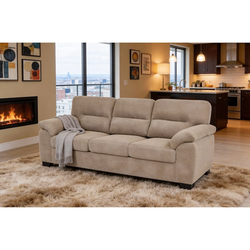 3-Seater Sofa, Modern Living Room Furniture, Textured Fabric Sofa,Minimalist Settee, Comfortable Armchair,Sturdy Frame Sofa