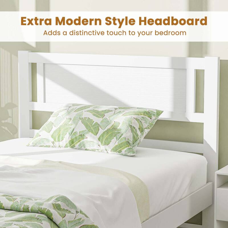 Costway Twin/Full/Queen Wooden Platform Bed with 12 Slats Headboard &