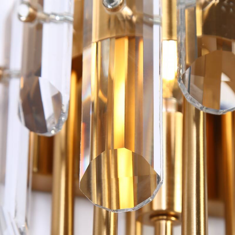 Modern Gold Crystal 1-Light Wall Sconce Bathroom Vanity Light - W 6.3" x L 23.6" x H 5.1"