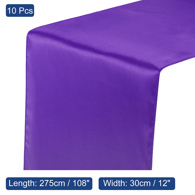 10 Pack Satin Table Runner, 12"x108" Smooth Silk Table Runner - Deep Purple
