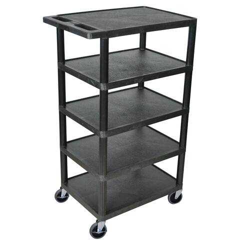 Offex Black BC50 Movable Multi-tiered 5 Flat Storage Shelf Structural Foam Molded Plastic Utility Ca