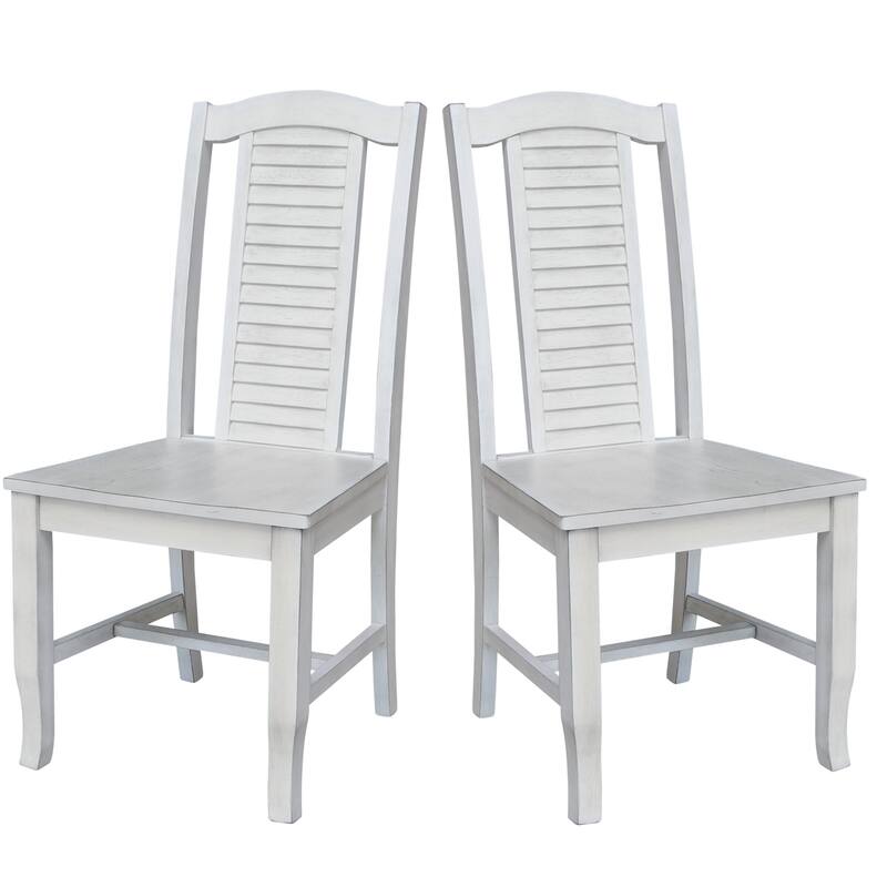 Solid Wood Seaside Dining Chairs - Set of Two - Antiqued Chalk