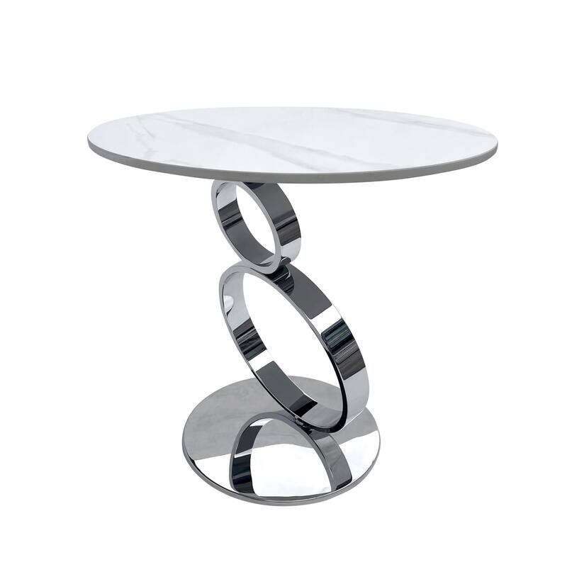 21.6 in. White and Chrome Round Metal End Table, Sturdy Build End Side Table for Living Rooms