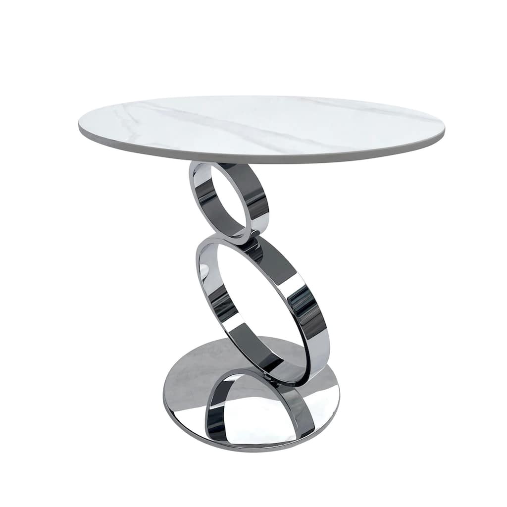 21.6 in. White and Chrome Round Metal End Table, Sturdy Build End Side Table for Living Rooms