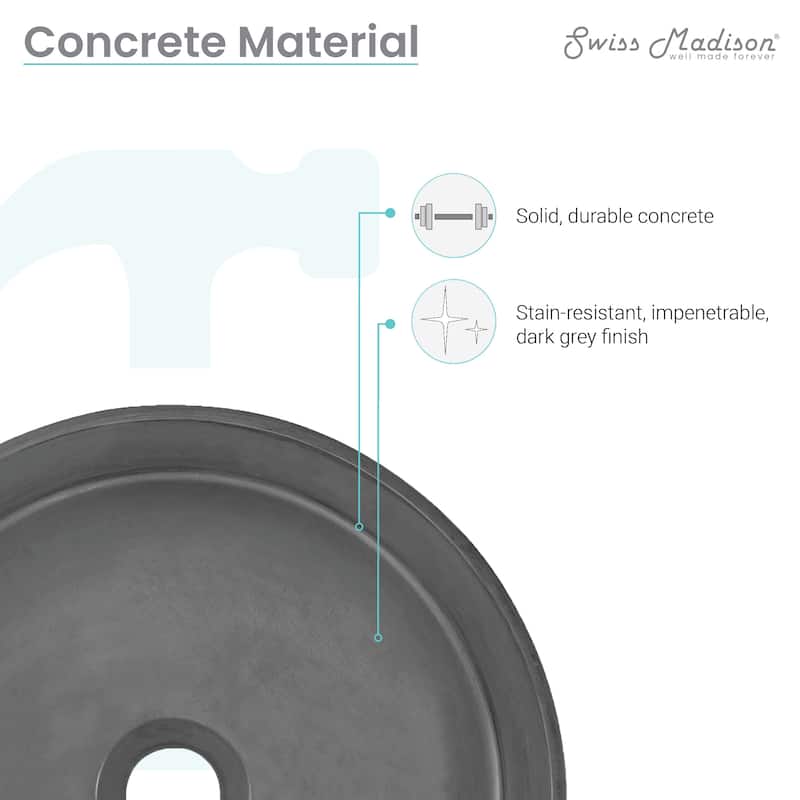 Thun 14.5" Round Concrete Vessel Bathroom Sink In Dark Grey - 14.6" x 14.6" 4.6"