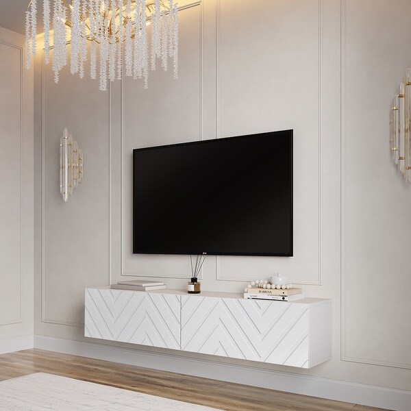 Living Skog Alessio White 59 in. Floating TV Stand Fits TV s up to 65 in. with Wall Mount Feature On Sale Bed Bath Beyond 38944775