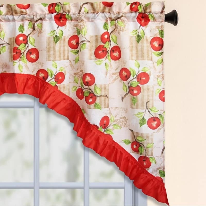 3 Piece Kitchen Curtain Rod Pocket Decorative Window Treatment Valance & Swag Curtain Set
