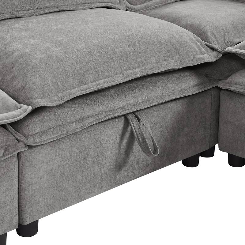 Modern Large U-Shaped Modular Sofa with Movable Storage Ottoman,. Upholstered Deep Seat Sofa with Double-Layer Cushion