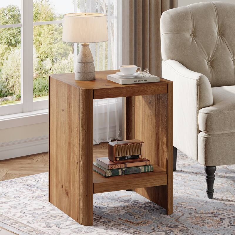 Solid Wood End Table, Side Table with Open Storage Shelf, Living Room Bedroom Accent Nightstand