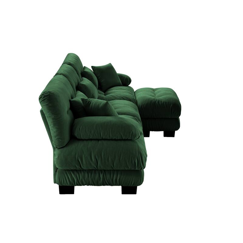 133.8" 3-Seater L-Shaped Chenille Cloud Couch with Ottoman and Oversized Deep Seat Sectional Sofa