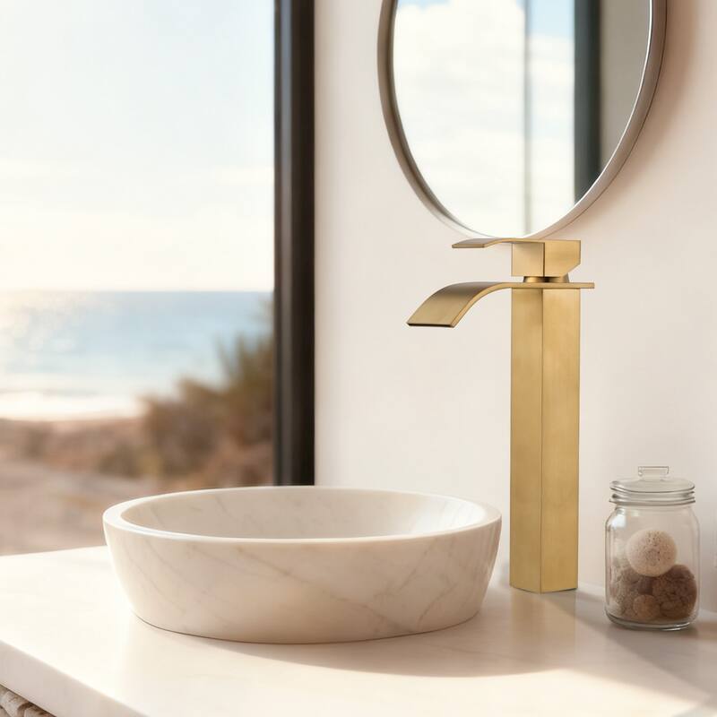 WOWOW Single Handle Single Hole Waterfall Bathroom Vessel Faucet