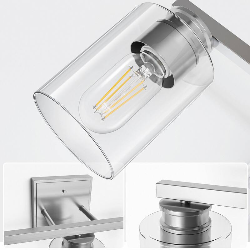 YANSUN 3-Light Brushed Nickel Vanity Wall Sconce with Clear Glass Shades