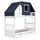 preview thumbnail 16 of 25, Twin Over Twin Solid Pine Wood House-Shaped Bunk Bed with Tent, Drawers, Convertible to 2 Beds