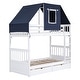 preview thumbnail 7 of 7, White+Blue Twin over Twin Bunk Bed Wood Bed with Tent and Drawers