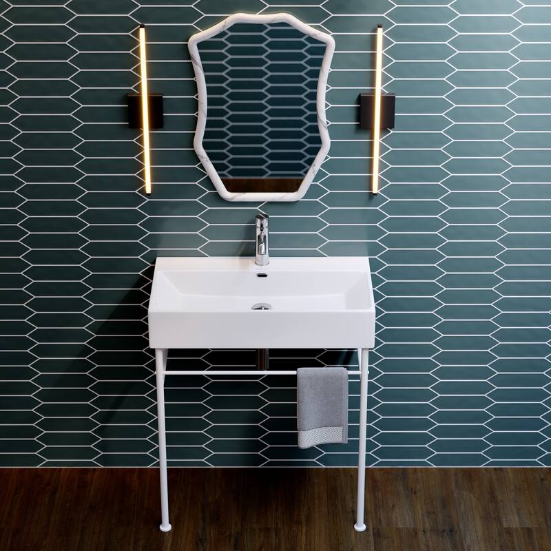 Reims 30" White Basin Matte White Legs - 29.75" x 16.55" 35.25"